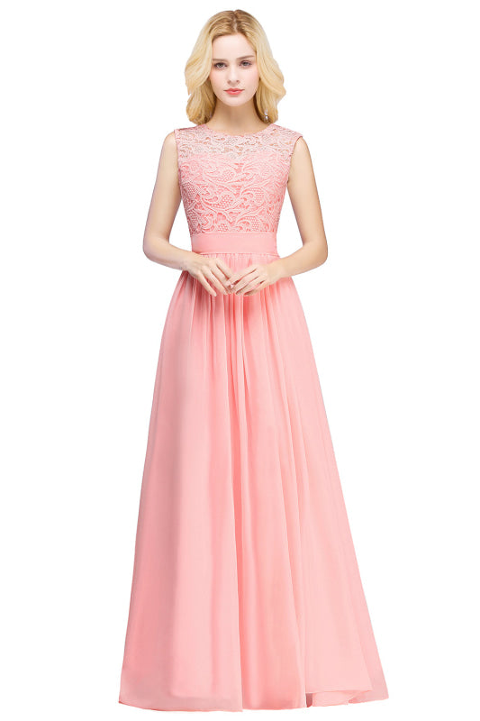 Elegant Scoop Neck Sleeveless A-Line Chiffon Evening Dress Floral lace Long Formal Dress - Prom Dresses
