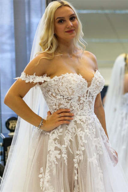 Chicloth Gorgeous Lace Wedding Dress Off-the-Shoulder Tulle