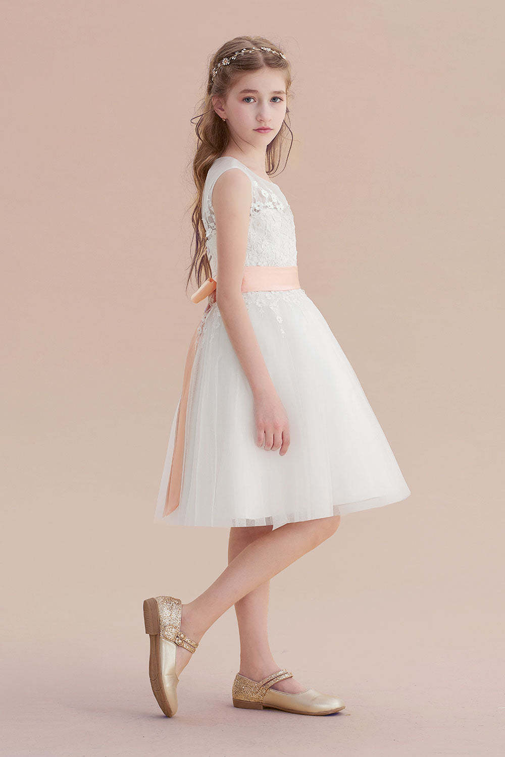 Chicloth A-Line Illusion Appliques Tulle Flower Girl Dress Online