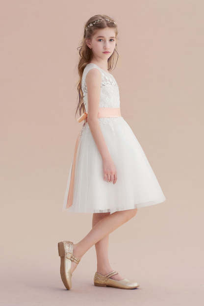 Chicloth A-Line Illusion Appliques Tulle Flower Girl Dress Online
