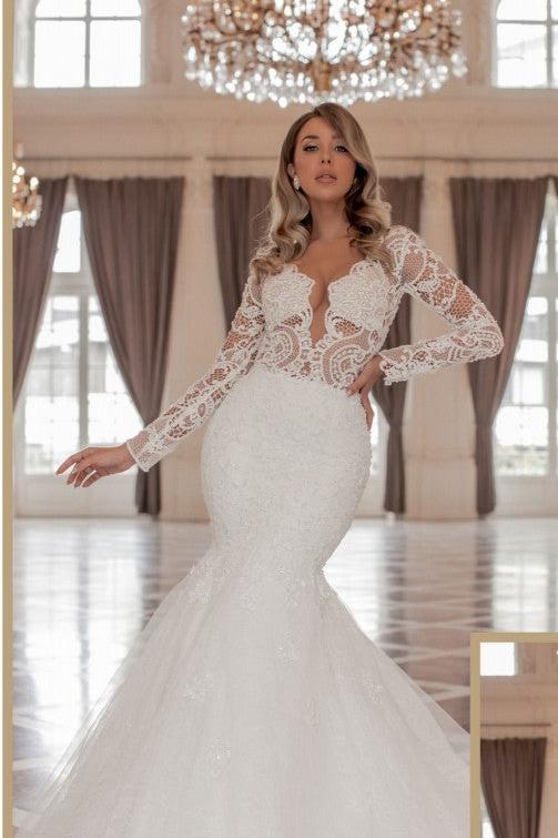 Chicloth Long Sleeves Mermaid Wedding Dress Lace Long