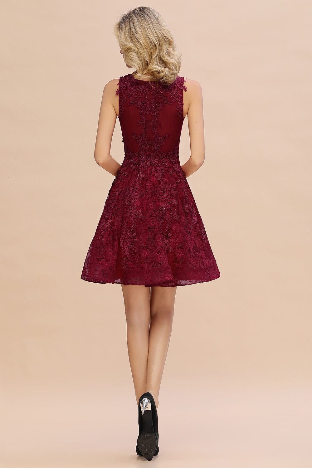 Chicloth Burgundy Sleeveless Lace Short Prom Dress Mini Party Gowns Online