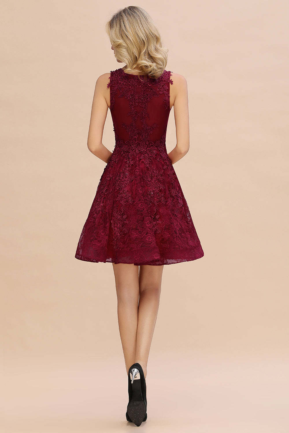Chicloth Burgundy Sleeveless Lace Short Prom Dress Mini Party Gowns Online