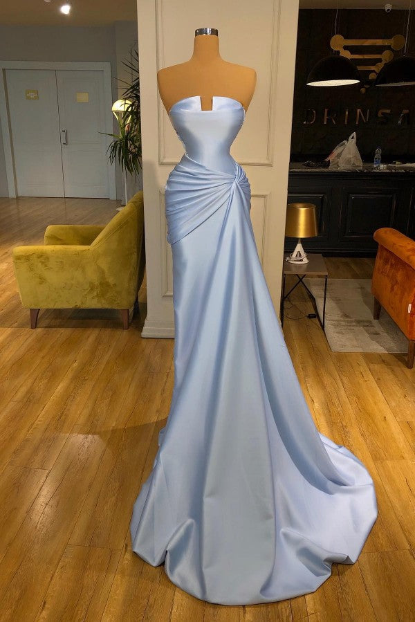 Chicloth Baby Blue Prom Dress Strapless Mermaid Long
