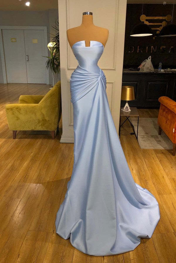 Chicloth Baby Blue Prom Dress Strapless Mermaid Long