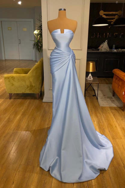 Chicloth Baby Blue Prom Dress Strapless Mermaid Long