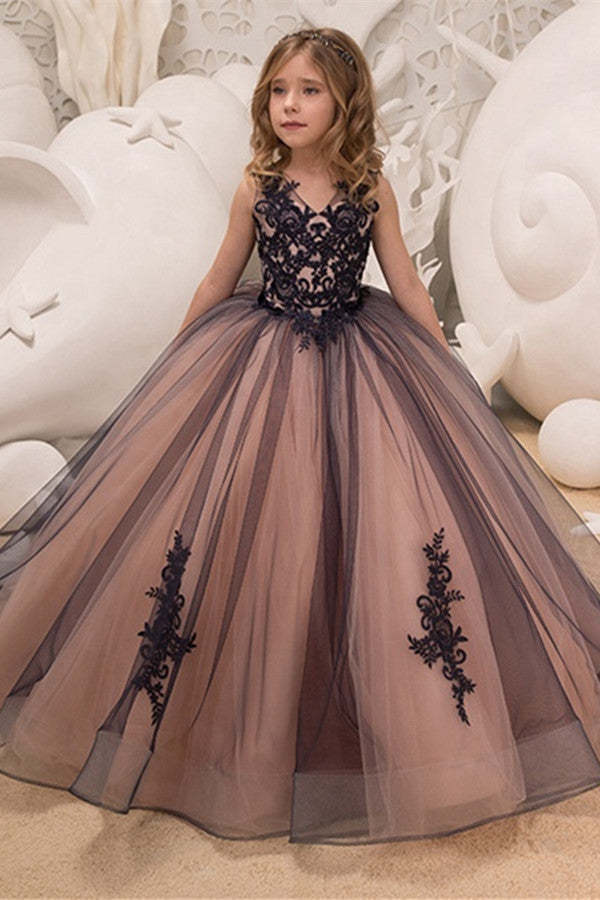 Chicloth Black Lace Princess Ball Gown Flower Girl Dress