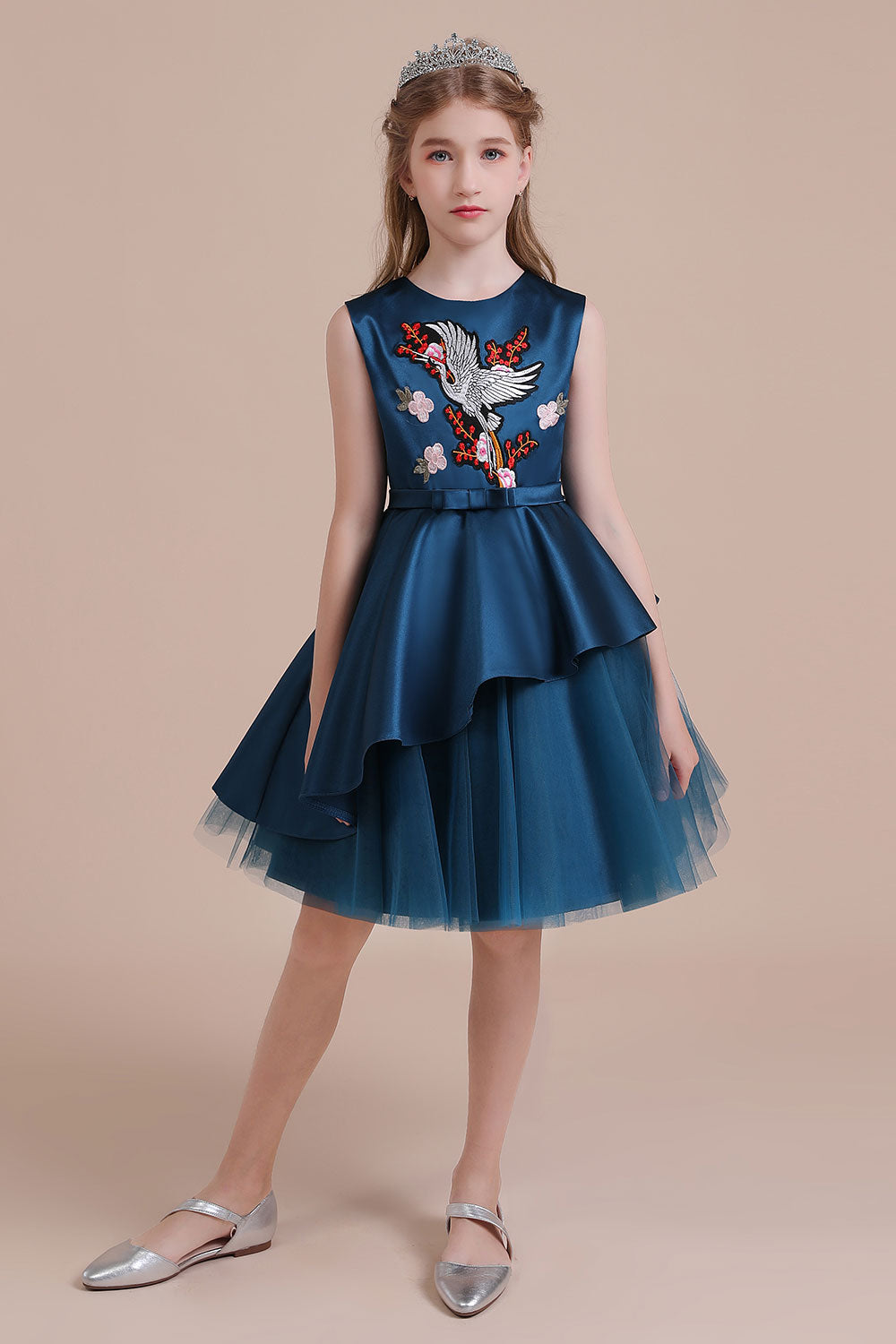 Chicloth A-Line Embroidered Satin Tulle Flower Girl Dress On Sale