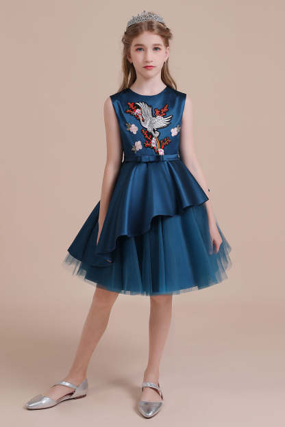 Chicloth A-Line Embroidered Satin Tulle Flower Girl Dress On Sale