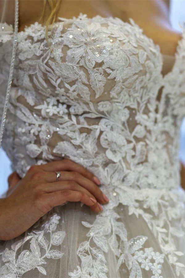 Chicloth Gorgeous Lace Wedding Dress Off-the-Shoulder Tulle
