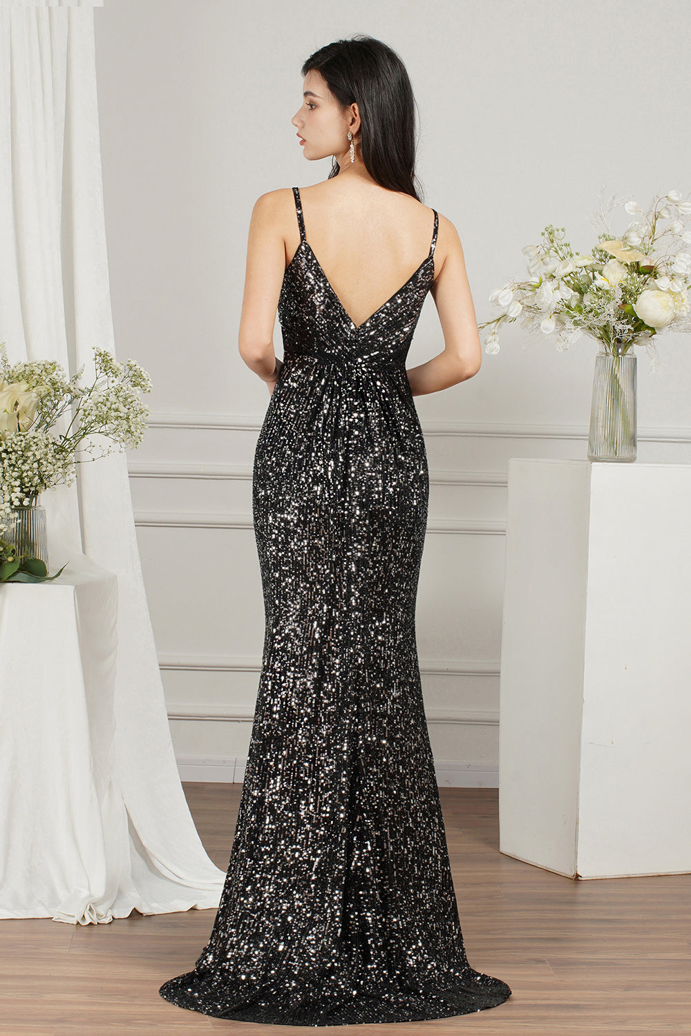 Chicloth Spaghetti-Straps Sequins Bridesmaid Dress Sleeveless