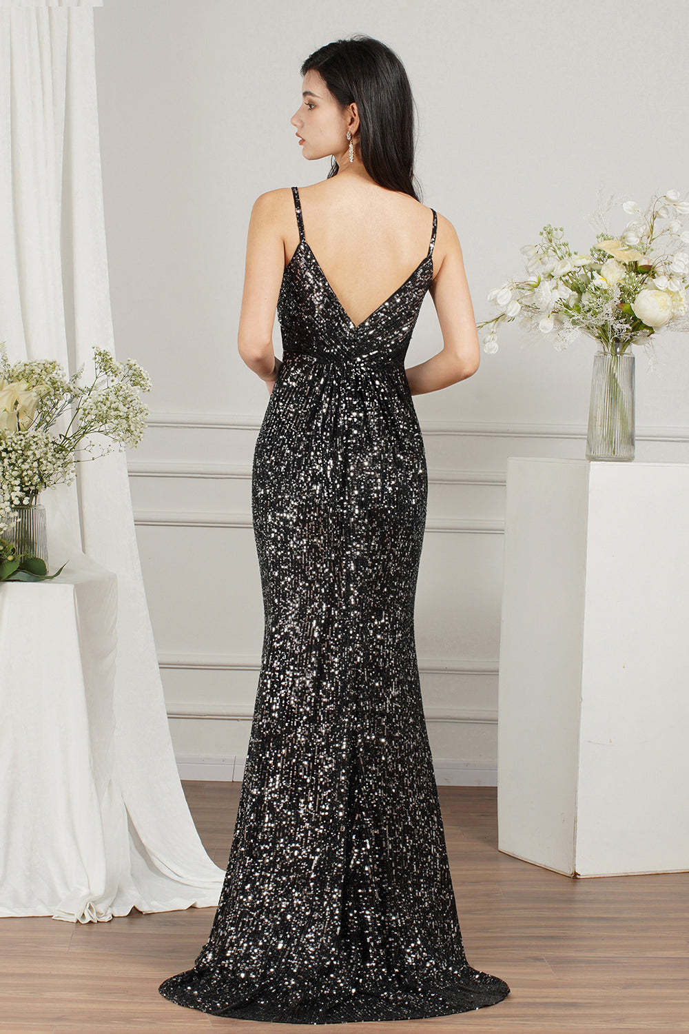 Chicloth Spaghetti-Straps Sequins Bridesmaid Dress Sleeveless