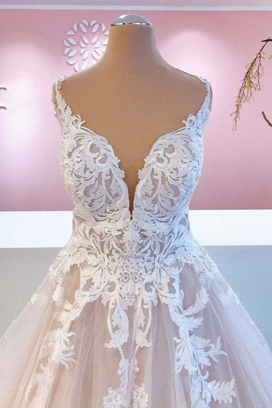 Chicloth Straps Lace Wedding Dress Princess Tulle Bridal Gowns