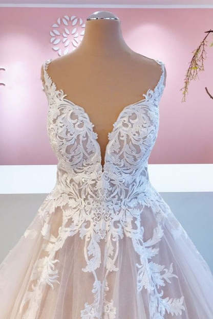 Chicloth Straps Lace Wedding Dress Princess Tulle Bridal Gowns