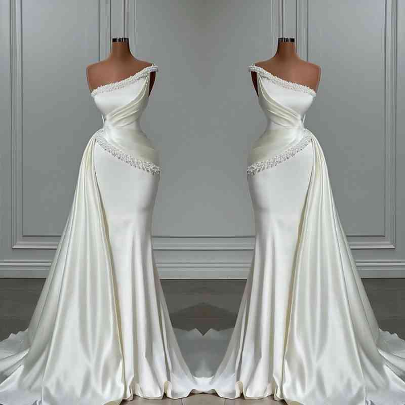 Chicloth One Shoulder Prom Dress Mermaid Pearls With Ruffle