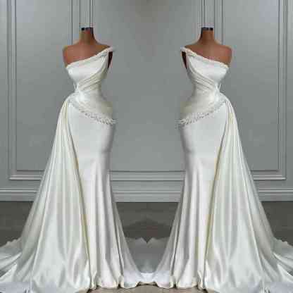 Chicloth One Shoulder Prom Dress Mermaid Pearls With Ruffle