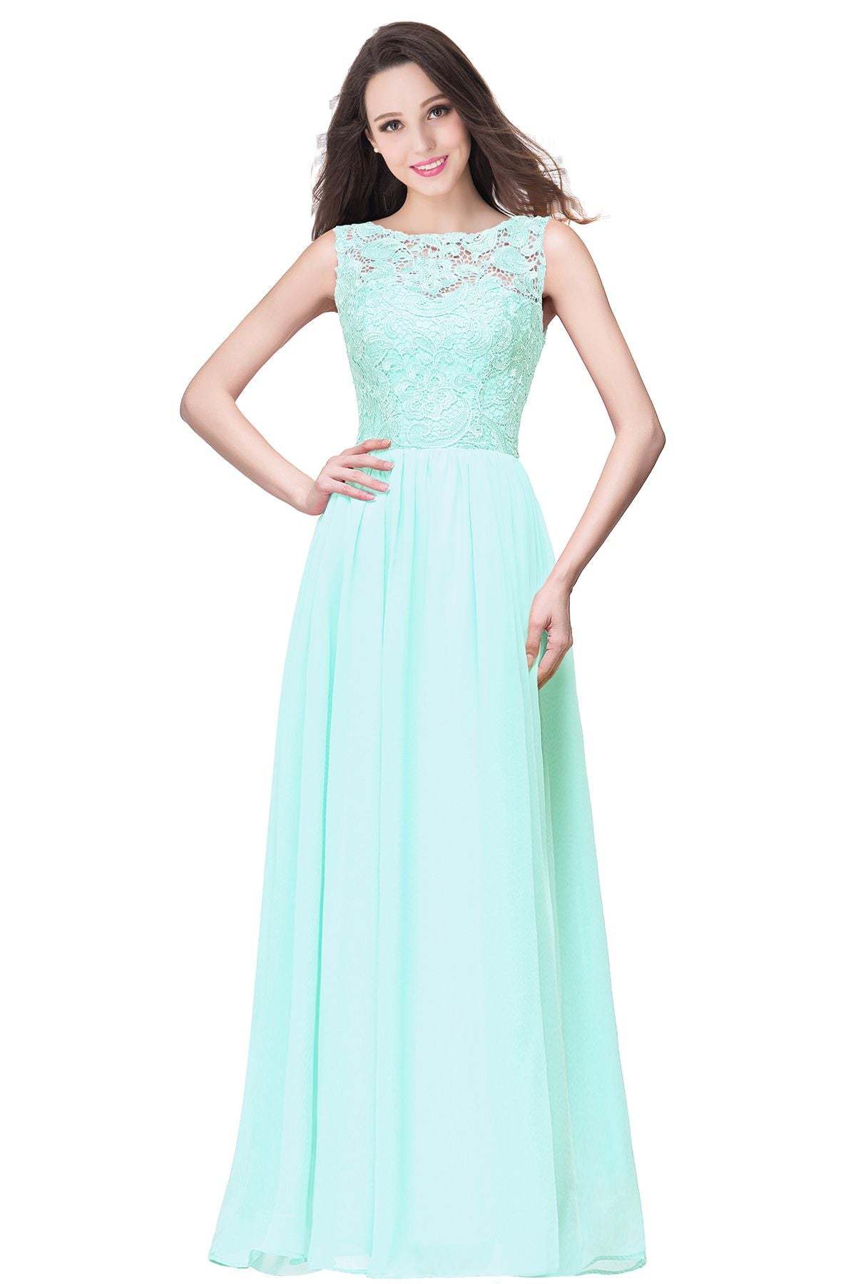 Chicloth Affordable A-line Chiffon Crew Lace Navy Long Bridesmaid Dresses In Stock