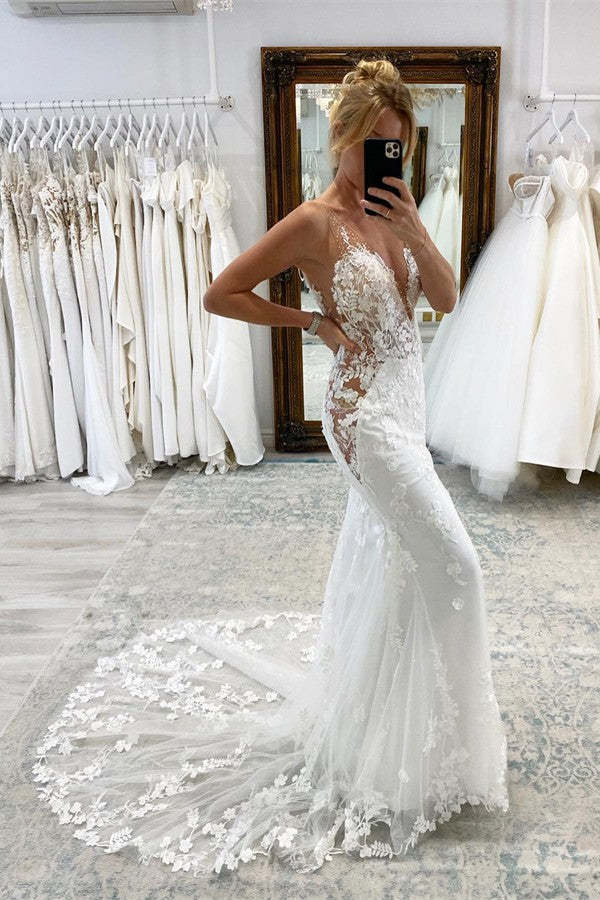 Chicloth Sleeveless Mermaid Lace Wedding Dress Long Online