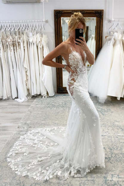 Chicloth Sleeveless Mermaid Lace Wedding Dress Long Online