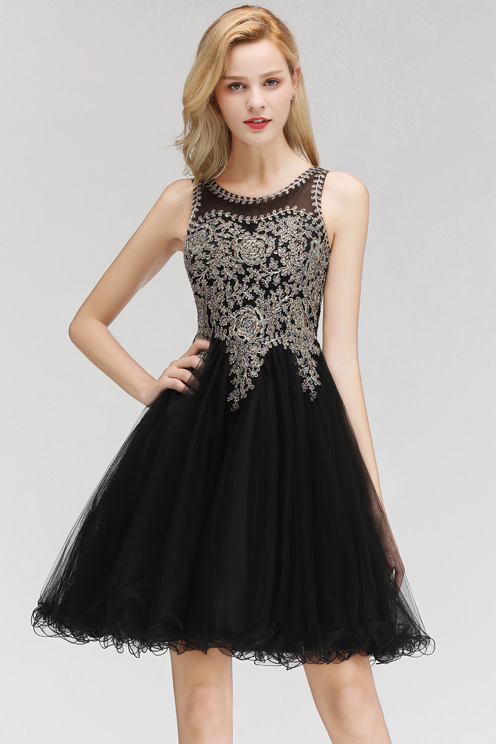 Chicloth A-line Tulle Lace Homecoming Dress with Beadings