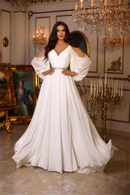 Chicloth Long Sleeves Chiffon Wedding Dress Long With Split Online