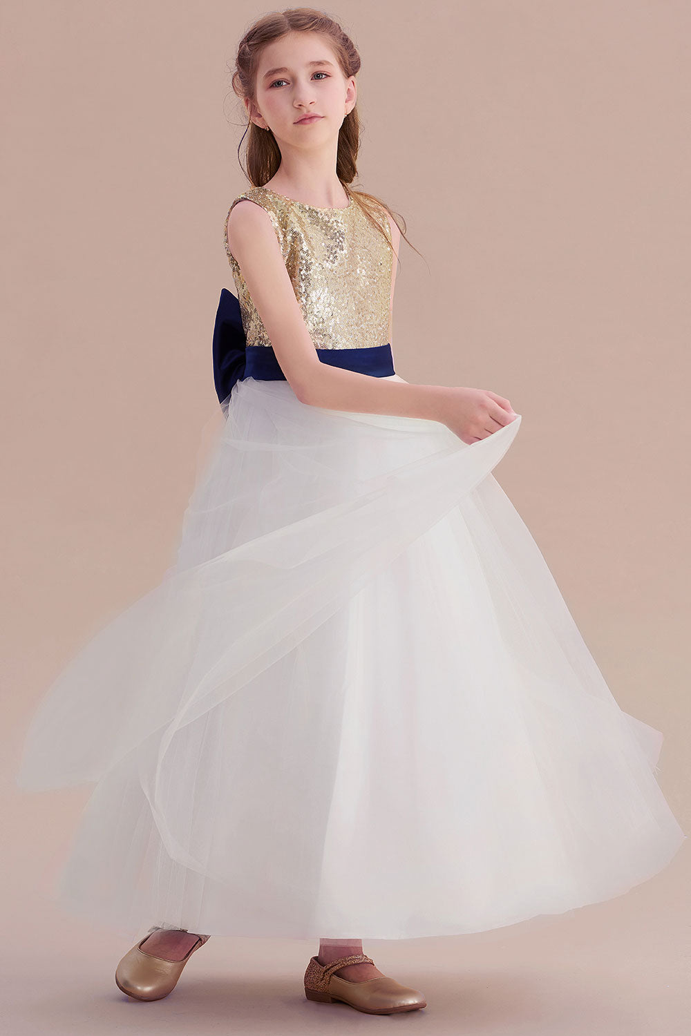 Chicloth A-Line Bow Sequins Ankle Length Flower Girl Dress Online