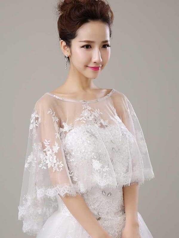 Fashion Embroidery Lace White Wedding Wraps | Bridelily - wedding wraps
