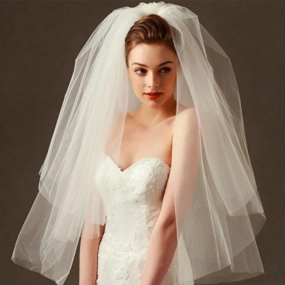 Fashion Mesh Two Layers Veils With Comb Wedding Veils | Bridelily - wedding veils