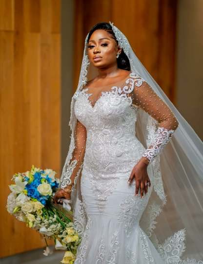 Chicloth Long Sleeves Mermaid Wedding Dress With Lace On Sale