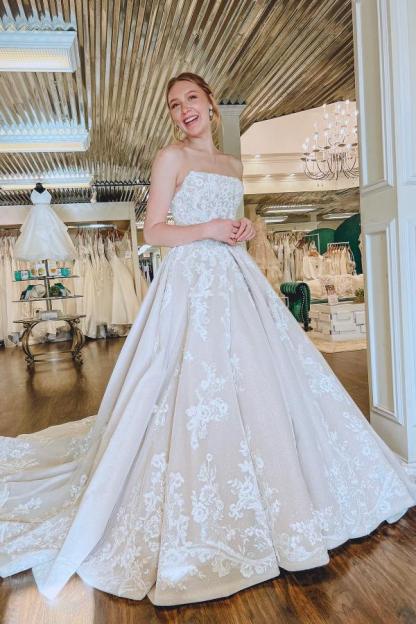 Romantic Strapless Lace Aline Wedding Dress for Women Backless Bridal Dress