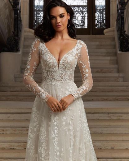 Chicloth Long Sleeves V-Neck Wedding Dress Applqiues Long