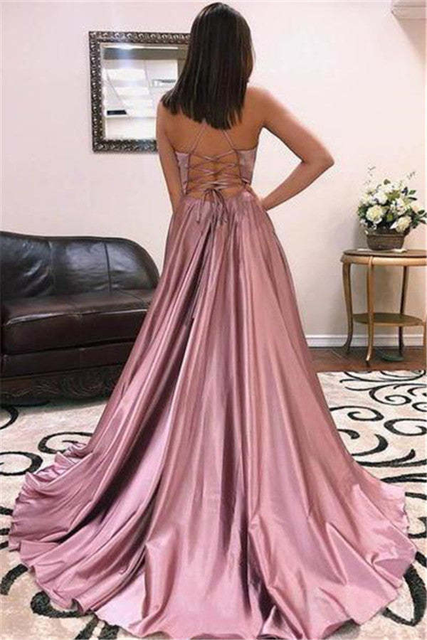 Chicloth Spaghetti-Straps Mermaid Prom Dress Split With String Back