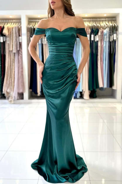 Chicloth Off-the-Shoulder Prom Dress Mermid Emerald Green
