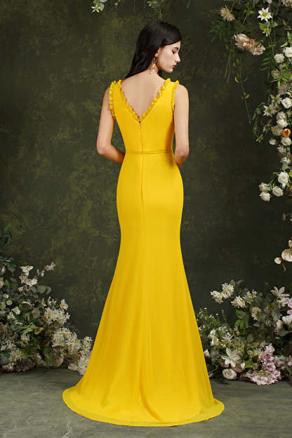 Chicloth V-Neck Bridesmaid Dress Chiffon With Slit