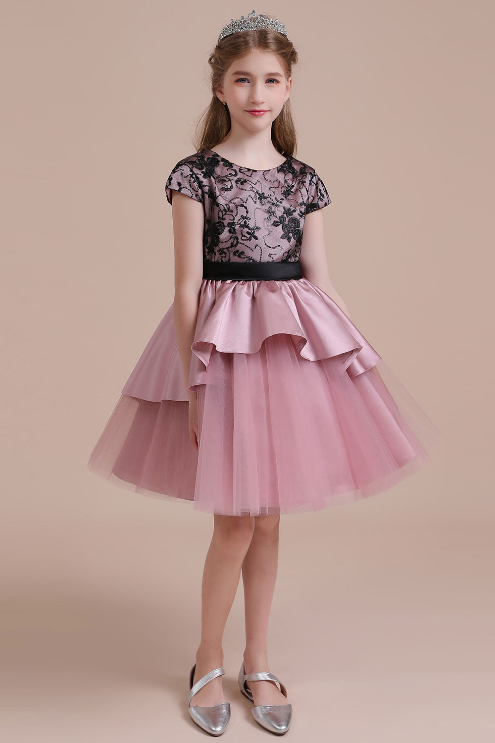 Chicloth A-Line Cap Sleeve Lace Tulle Knee Length Flower Girl Dress On Sale