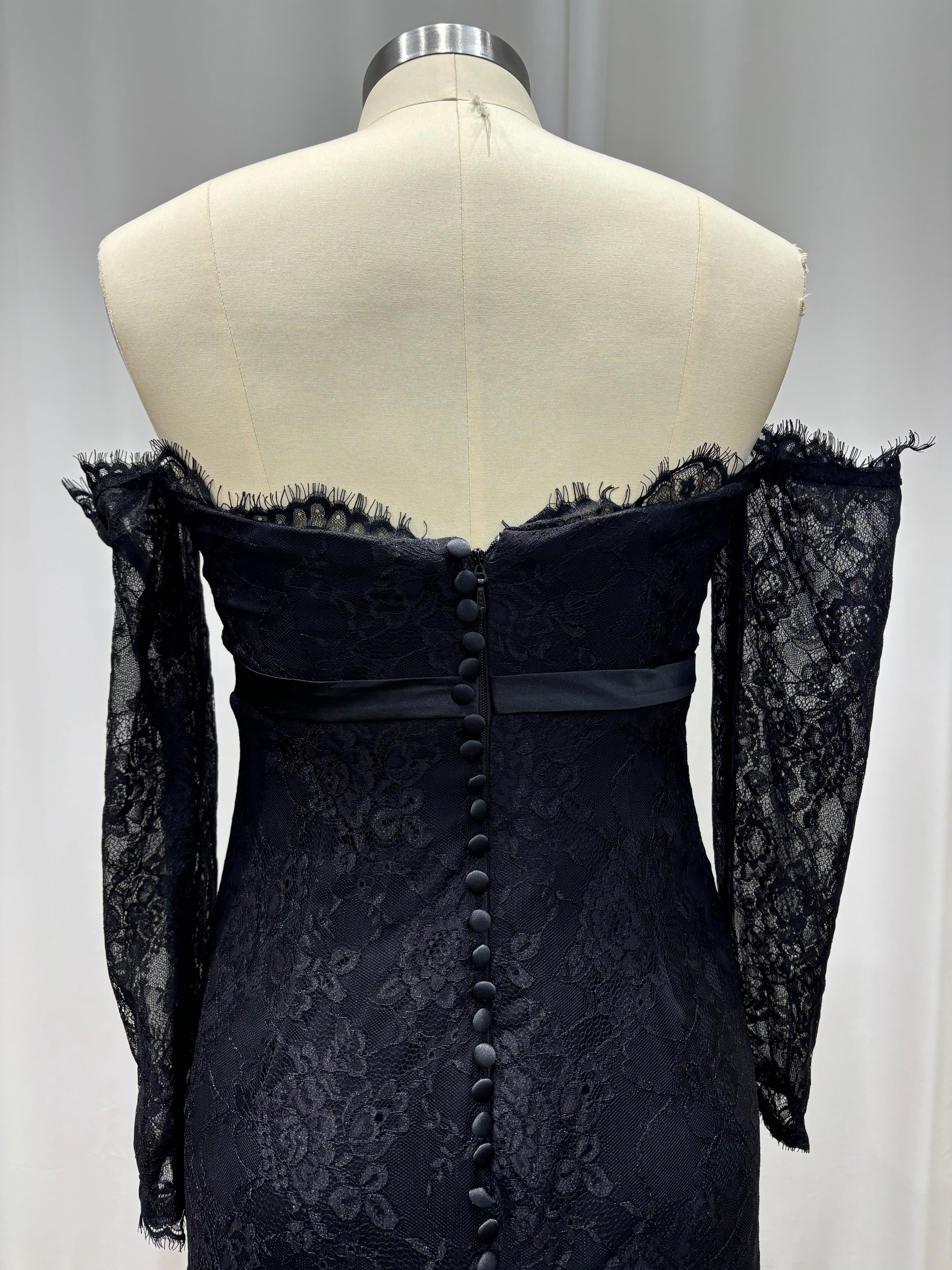 Black Off-The-Shoulder Lace Long Sleeves Mermaid Evening Dresses