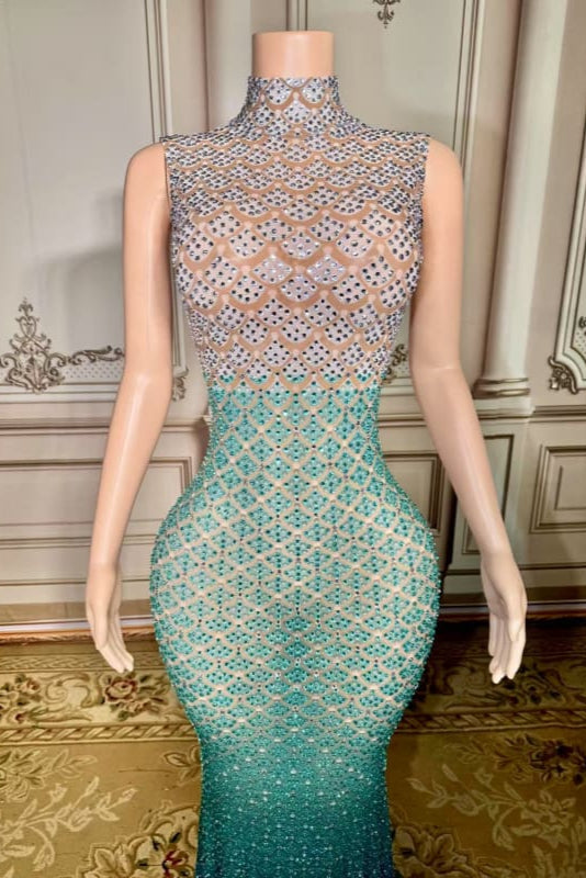Glitter High Neck Rhinestone Sheath Prom Dress