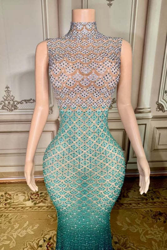 Glitter High Neck Rhinestone Sheath Prom Dress