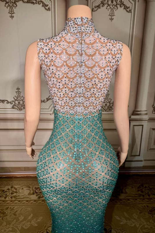 Glitter High Neck Rhinestone Sheath Prom Dress