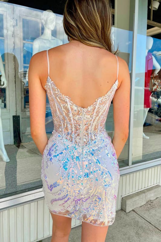 Glitter Lilac Corset Sequins Tight Short Homecoming Dress with Appliques