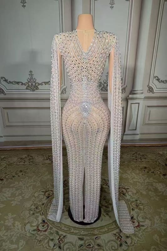 Glitter Strapless Crystals Floor Length Sheath Prom Dress