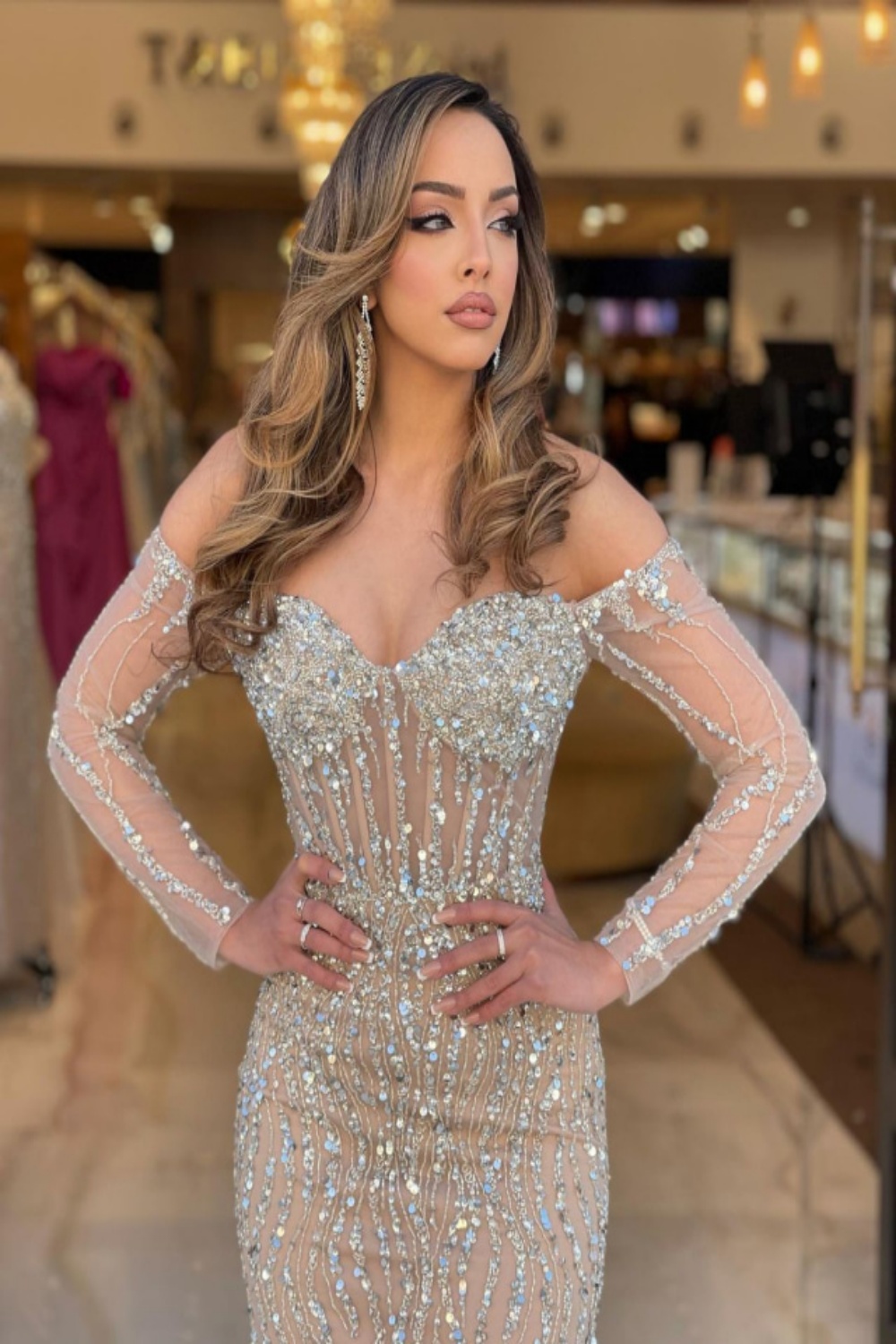 Charming Beaded Sequins Sweetheart Off-the-Shoulder Mermaid Prom Dress
