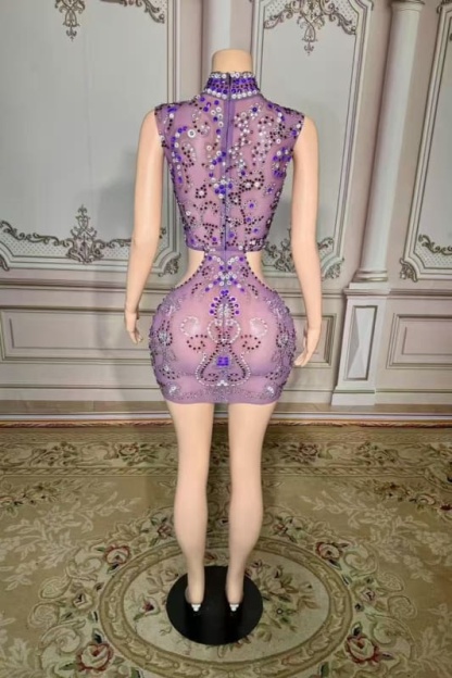 High Neck Crystals Short Sheath Prom Dress
