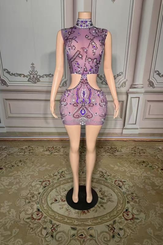 High Neck Crystals Short Sheath Prom Dress
