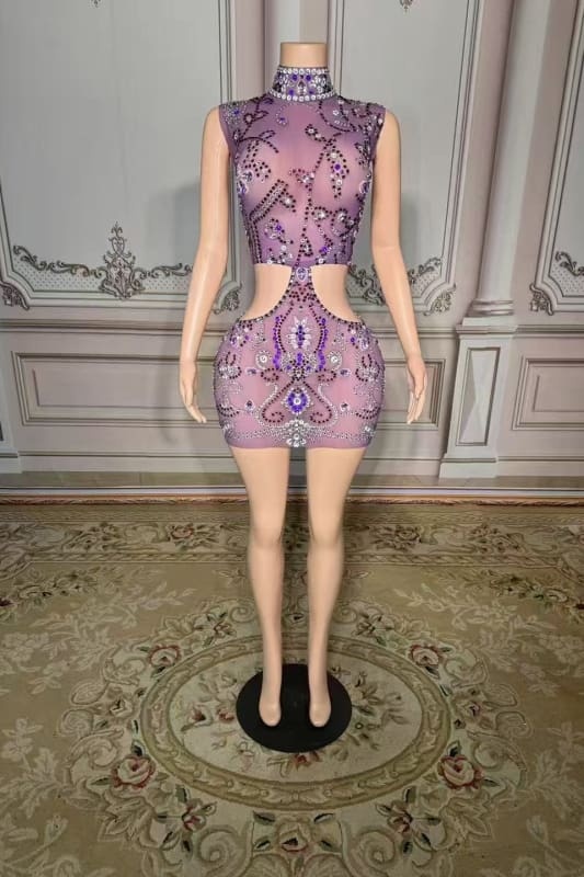High Neck Crystals Short Sheath Prom Dress