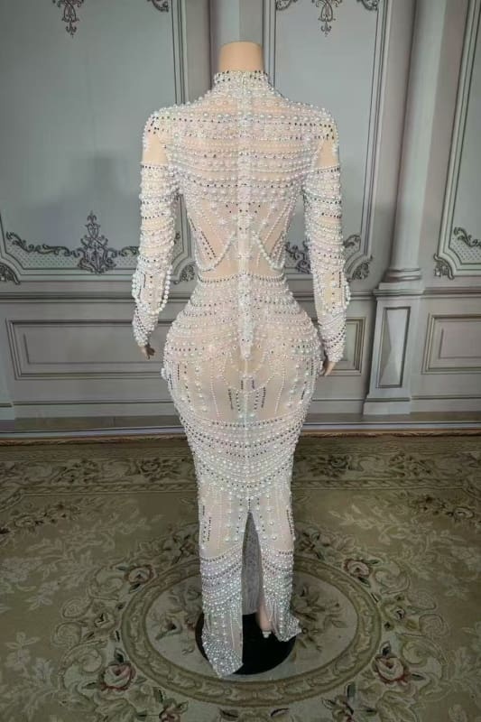 High Neck Floor Length Beadings Sheath Prom Dress
