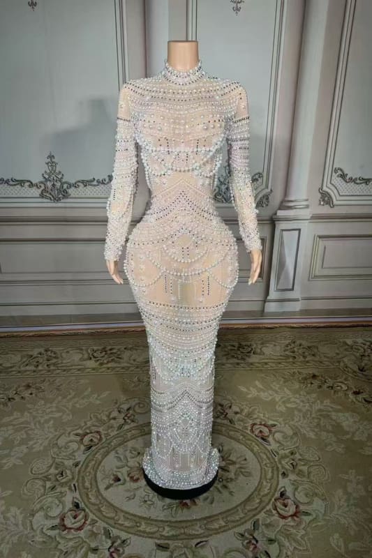 High Neck Floor Length Beadings Sheath Prom Dress