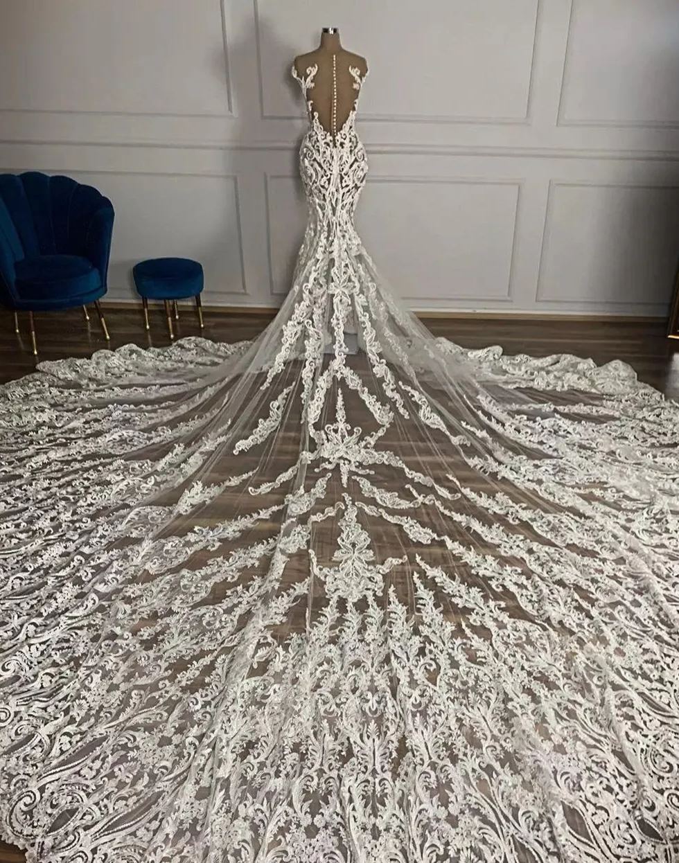 Chicloth Cap Sleeves Lace Wedding Dress Mermaid Long On Sale