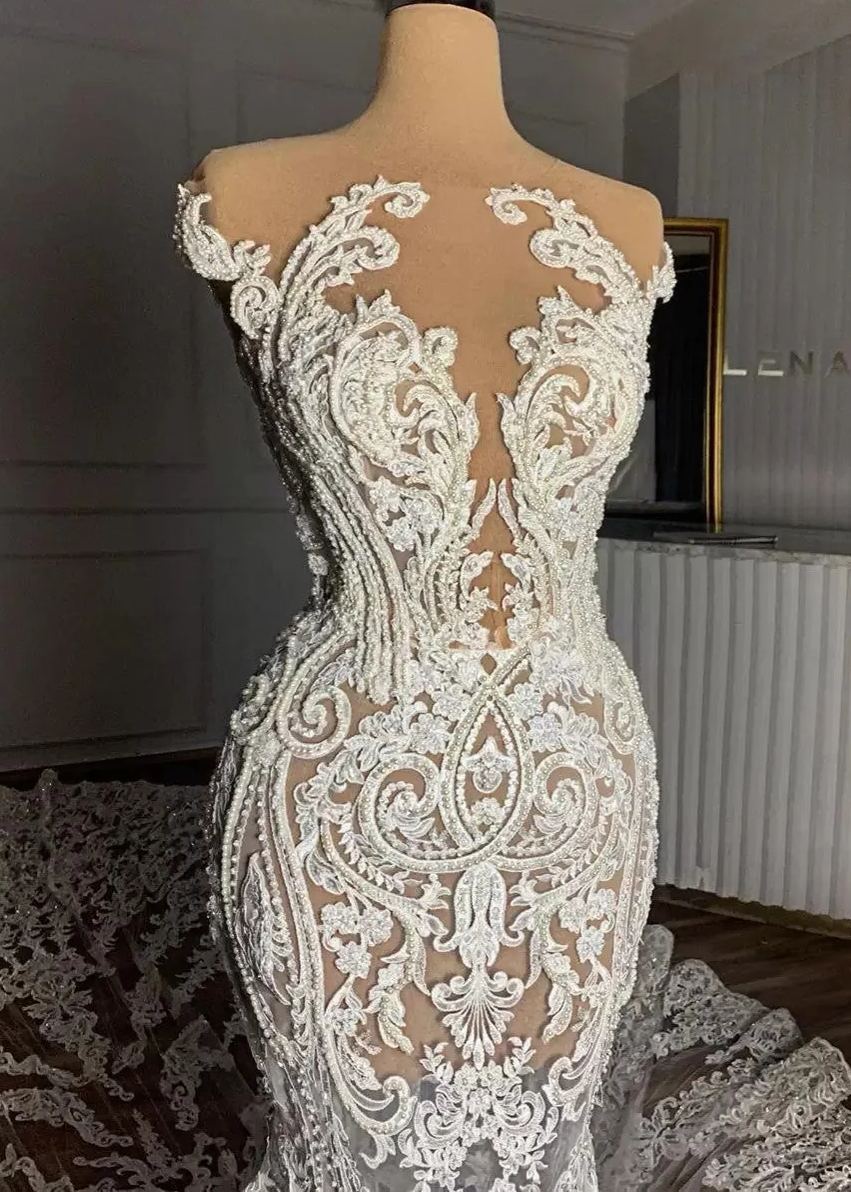 Chicloth Cap Sleeves Lace Wedding Dress Mermaid Long On Sale