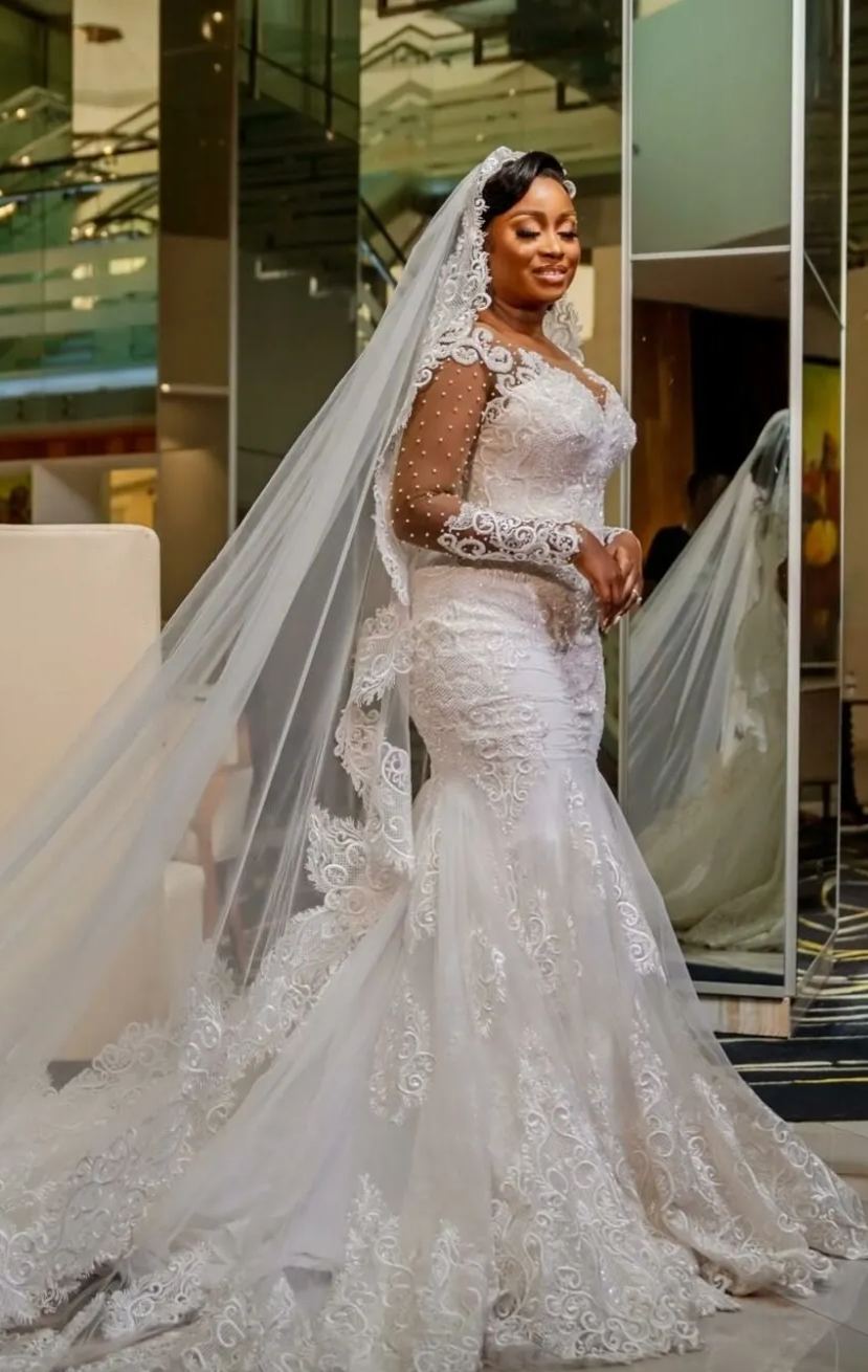 Chicloth Long Sleeves Mermaid Wedding Dress With Lace On Sale